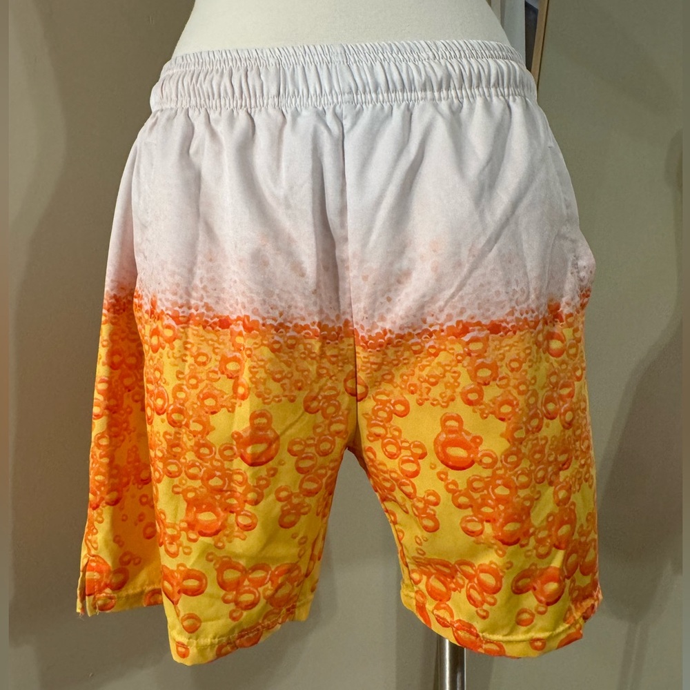 Gone for A Run Men Sz S Activewear Shorts w/ Liner Swim Run Beer Pattern